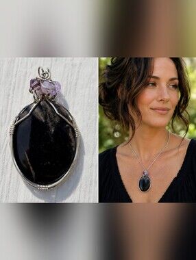 Onyx Pendant With Purple Crystal Accents